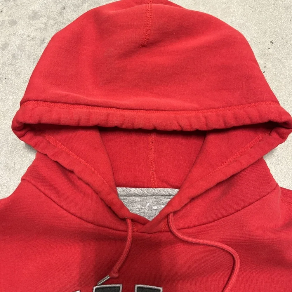 Y2K Vintage Nike Red Pullover Hooded Sweatshirt Mens L Embroidered Chest Logo